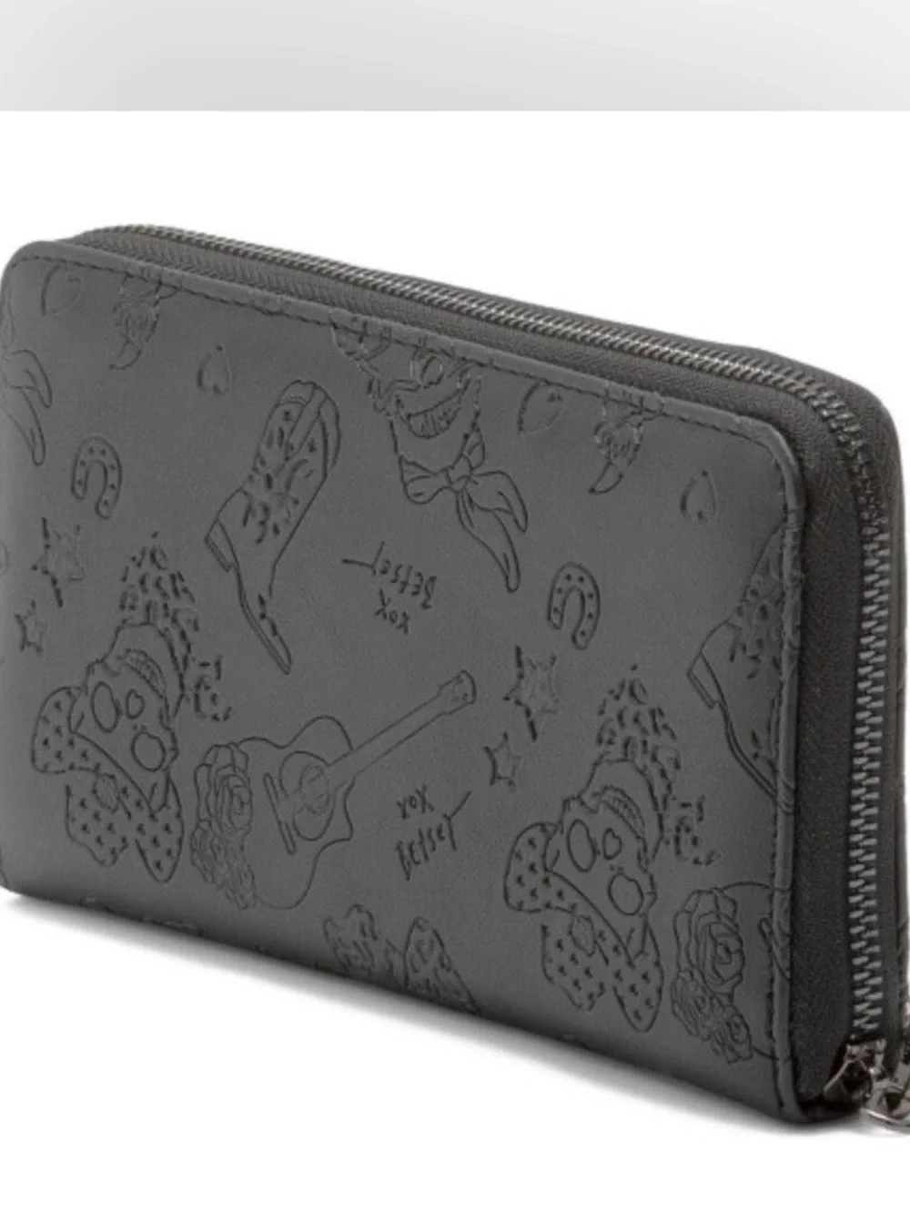 NWT Betsey Johnson Western Cowboy Skull Embossed Zip Wallet Wristlet Black